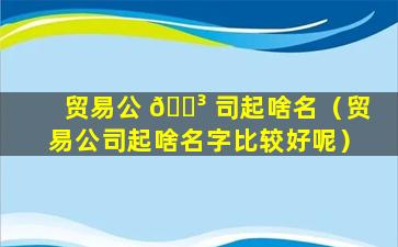 贸易公 🐳 司起啥名（贸易公司起啥名字比较好呢）